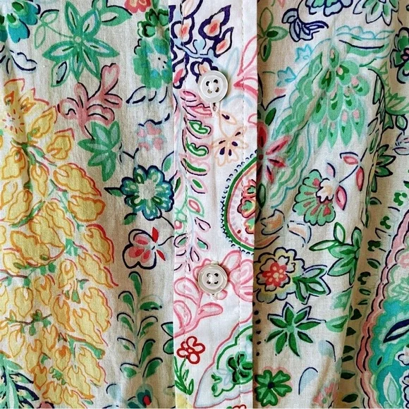 Talbots Pink & Green Paisley Floral Button Down Collared Cotton Shirt Size X - Picture 4 of 14